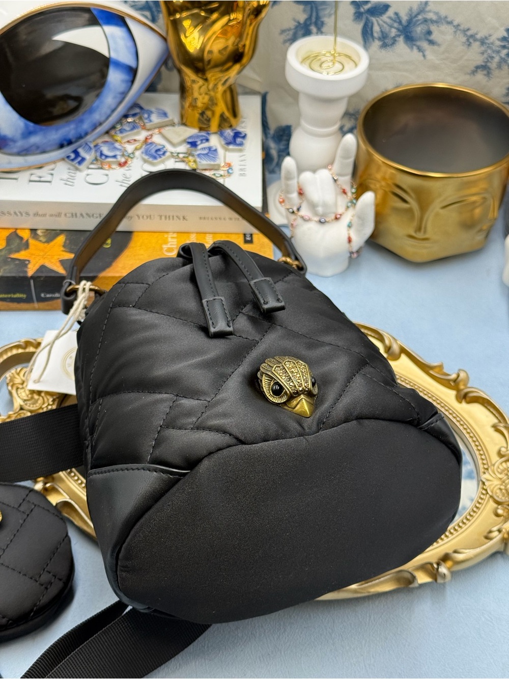 🆕 KURT GEIGER LONDON 🧿 NWT Recycled Multi Drawstring Bucket Bag, Black - Picture 8 of 12
